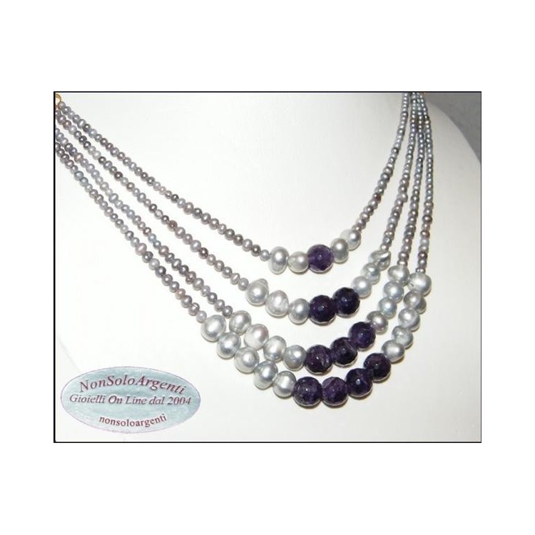 NSA|Girocollo acciaio gold con ametista  e perle coltivate