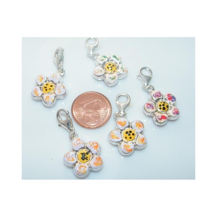 NSA|ARGENTO 925: Charme con figura di fiore  bombato smaltato a mano