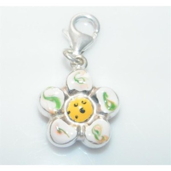 NSA|ARGENTO 925: Charme con figura di fiore  bombato smaltato a mano