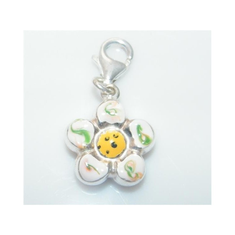 NSA|ARGENTO 925: Charme con figura di fiore  bombato smaltato a mano