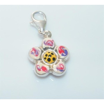 NSA|ARGENTO 925: Charme con figura di fiore  bombato smaltato a mano