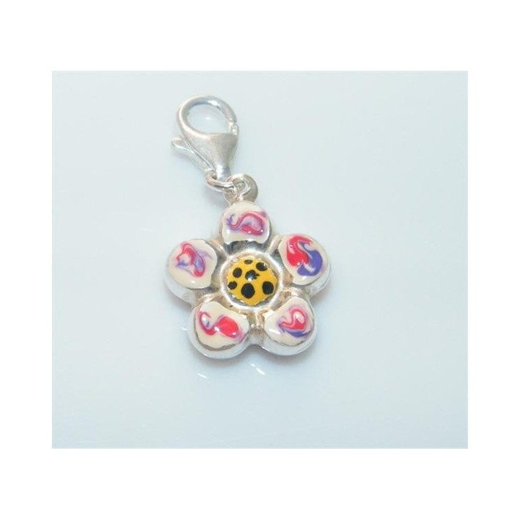 NSA|ARGENTO 925: Charme con figura di fiore  bombato smaltato a mano