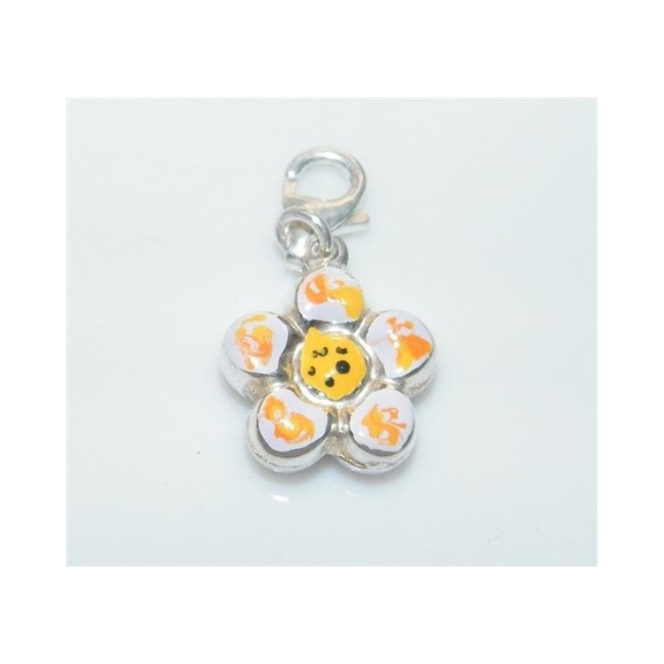 NSA|ARGENTO 925: Charme con figura di fiore  bombato smaltato a mano violetto chiaro lilla