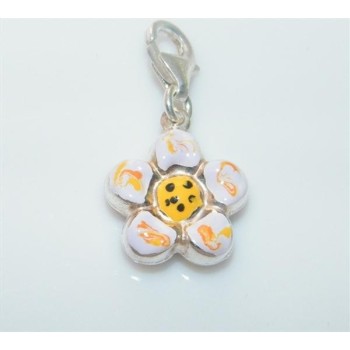 NSA|ARGENTO 925: Charme con figura di fiore  bombato smaltato a mano glicine molto chiaro