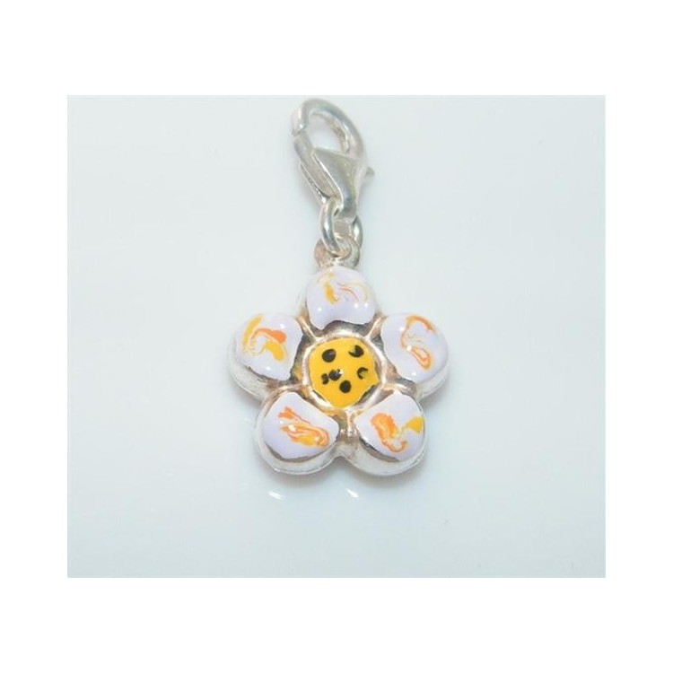 NSA|ARGENTO 925: Charme con figura di fiore  bombato smaltato a mano glicine molto chiaro