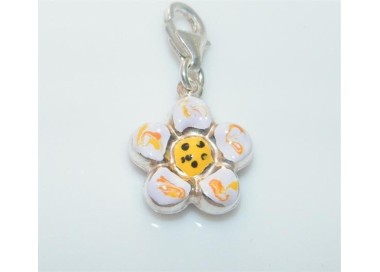 NSA|ARGENTO 925: Charme con figura di fiore  bombato smaltato a mano glicine molto chiaro