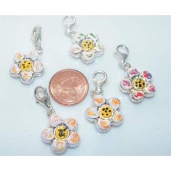 NSA|ARGENTO 925: Charme con figura di fiore  bombato smaltato a mano