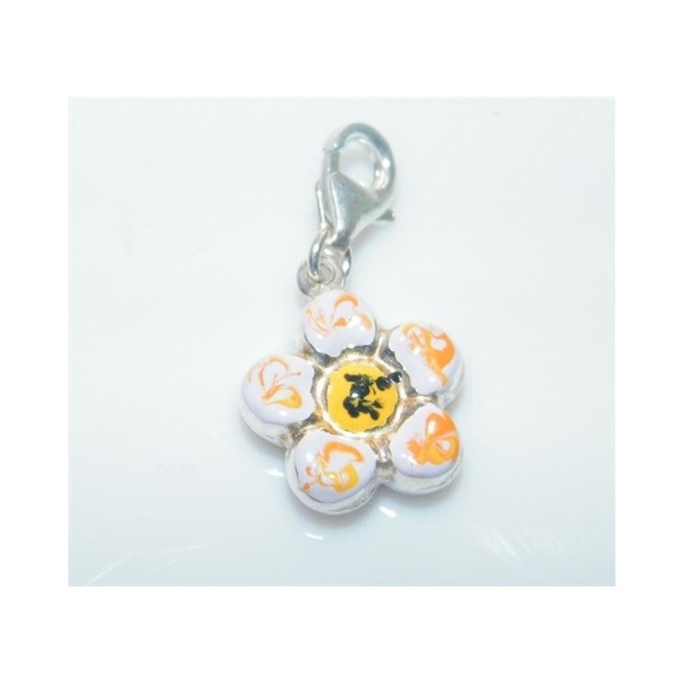 NSA|ARGENTO 925: Charme con figura di fiore  bombato smaltato a mano