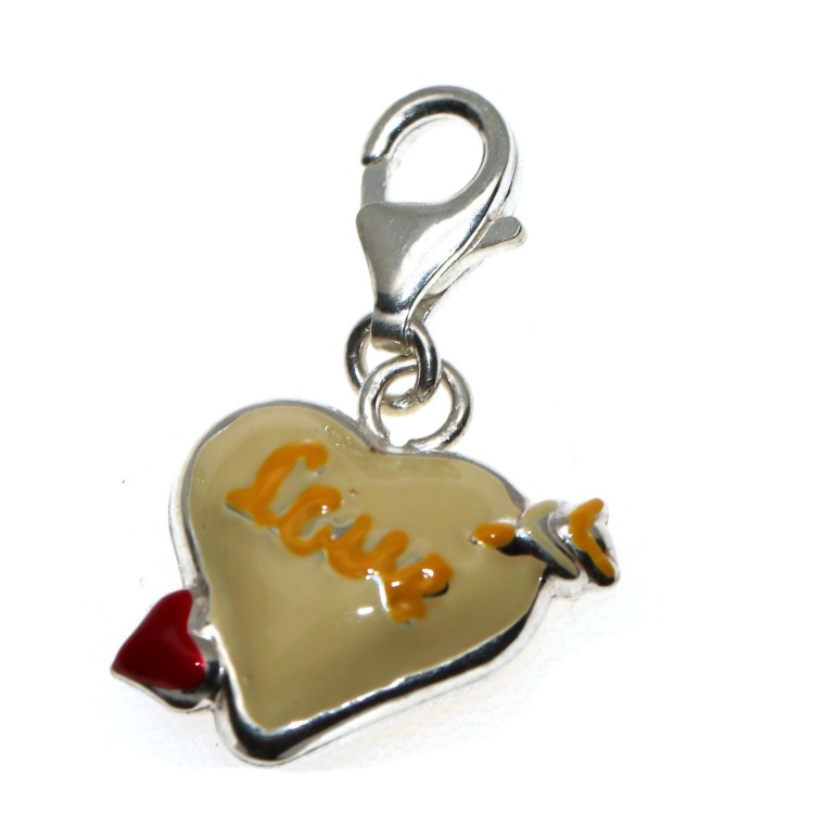 NSA|Charm argento 925 Cuore Trafitto LOVE smaltato con gancetto