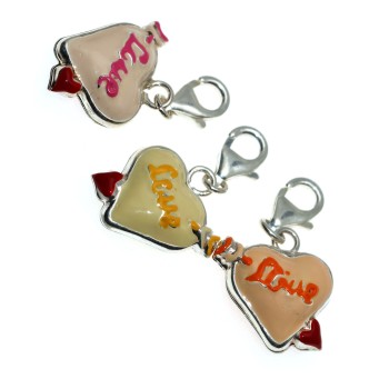 NSA|Charm argento 925 Cuore Trafitto LOVE smaltato con gancetto