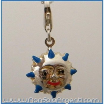 NSA|ARGENTO 925: Charme con figura di sole con raggi  bombato smaltata a mano