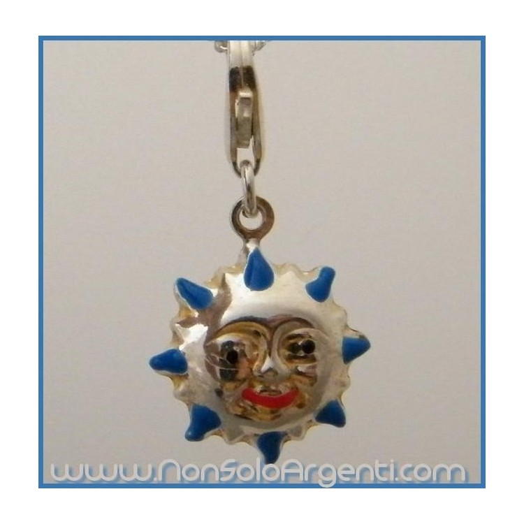 NSA|ARGENTO 925: Charme con figura di sole con raggi  bombato smaltata a mano