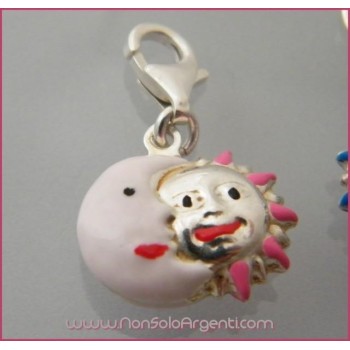 NSA|ARGENTO 925: Charme con figura di Luna e Sole bombata smaltata a mano ROSA