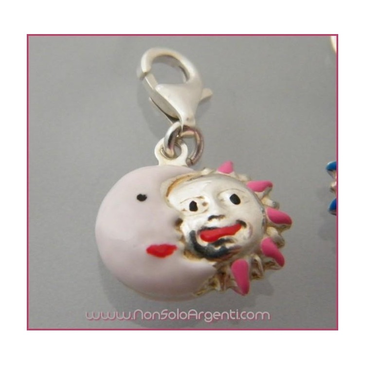 NSA|ARGENTO 925: Charme con figura di Luna e Sole bombata smaltata a mano ROSA