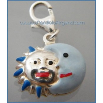 NSA|ARGENTO 925: Charme con figura di Luna e Sole bombata smaltata a mano ROSA