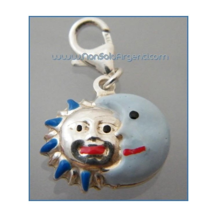 NSA|ARGENTO 925: Charme con figura di Luna e Sole bombata smaltata a mano ROSA