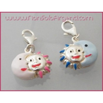 NSA|ARGENTO 925: Charme con figura di Luna e Sole bombata smaltata a mano ROSA