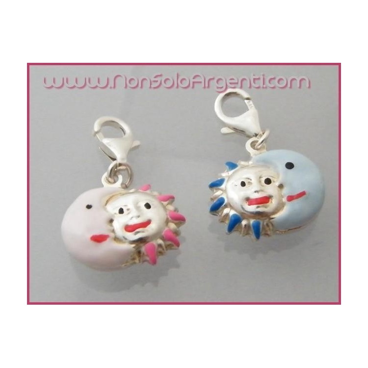 NSA|ARGENTO 925: Charme con figura di Luna e Sole bombata smaltata a mano ROSA