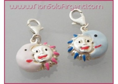NSA|ARGENTO 925: Charme con figura di Luna e Sole bombata smaltata a mano ROSA