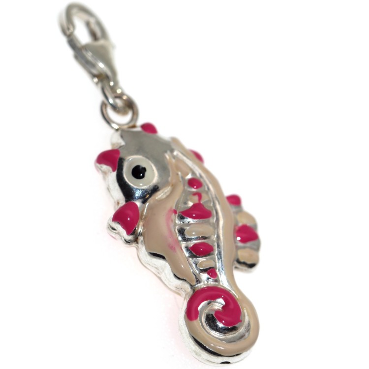 NSA|Charm argento 925 Cavallo Marino smaltata a mano rosa celeste giallo