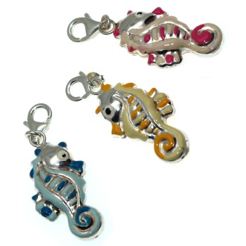 NSA|Charm argento 925 Cavallo Marino smaltata a mano rosa celeste giallo