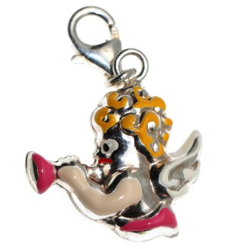 NSA|925 silver charm blond angel with light blue pink trumpet