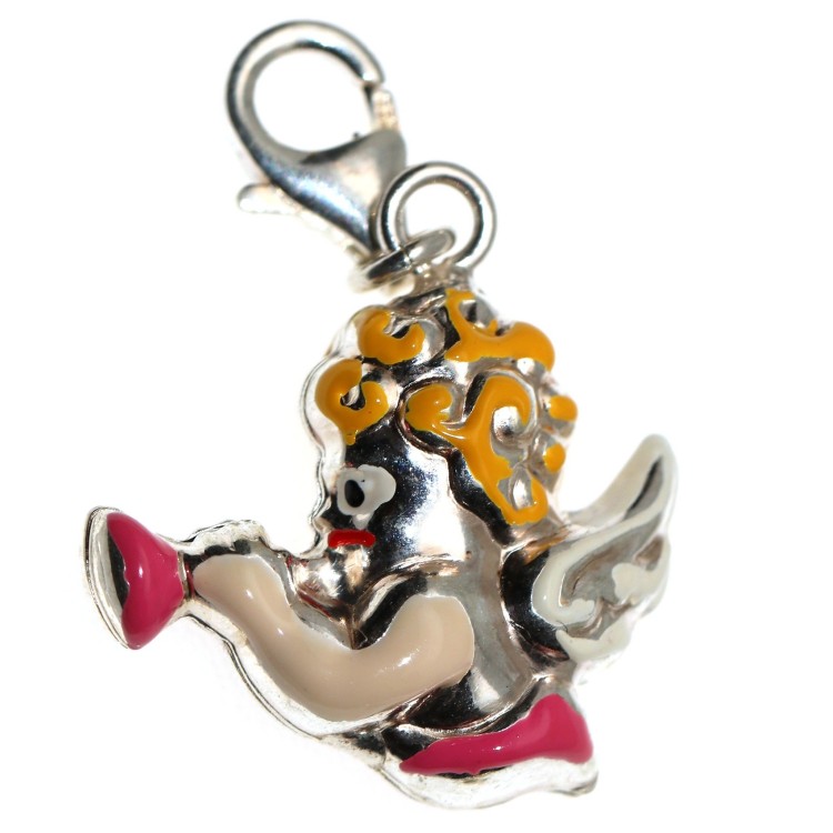 NSA|925 silver charm blond angel with light blue pink trumpet