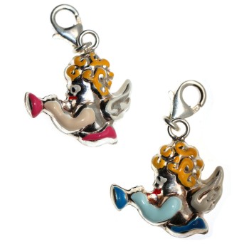 NSA|925 silver charm blond angel with light blue pink trumpet