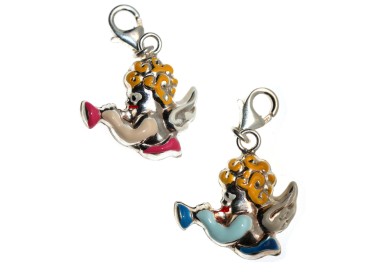 NSA|925 silver charm blond angel with light blue pink trumpet