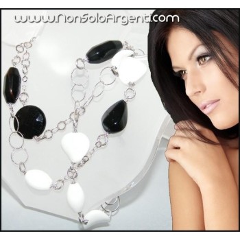 NSA|Collana da donna in ARGENTO 925 Italiano realizzato a Mano con Onice e agata bianca naturali