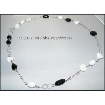 NSA|Collana da donna in ARGENTO 925 Italiano realizzato a Mano con Onice e agata bianca naturali