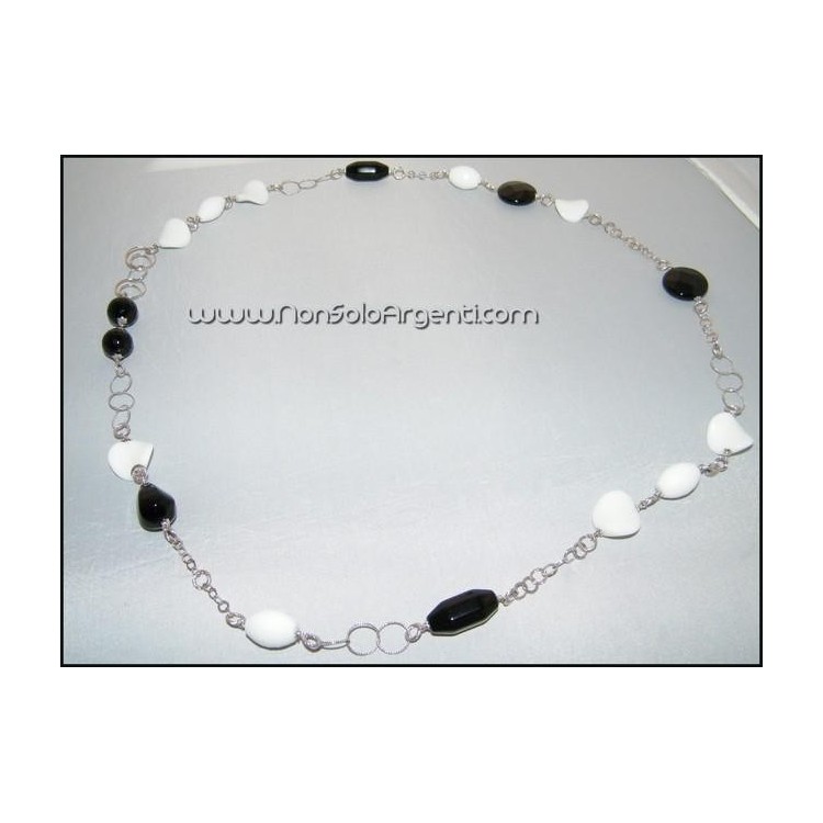 NSA|Collana da donna in ARGENTO 925 Italiano realizzato a Mano con Onice e agata bianca naturali