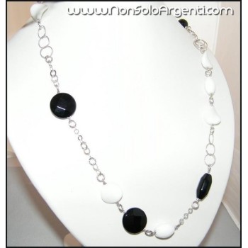 NSA|Collana da donna in ARGENTO 925 Italiano realizzato a Mano con Onice e agata bianca naturali