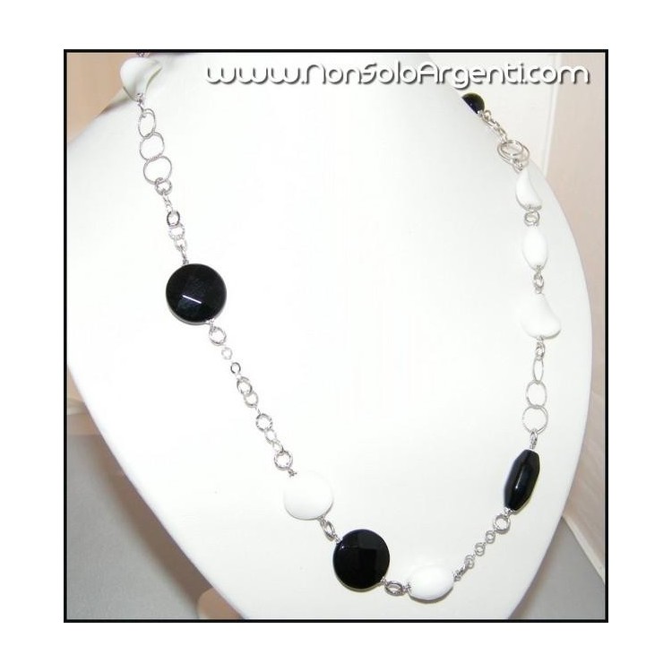 NSA|Collana da donna in ARGENTO 925 Italiano realizzato a Mano con Onice e agata bianca naturali