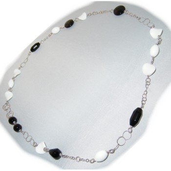 NSA|Collana argento 925 Onice e agata bianca naturali 80 cm