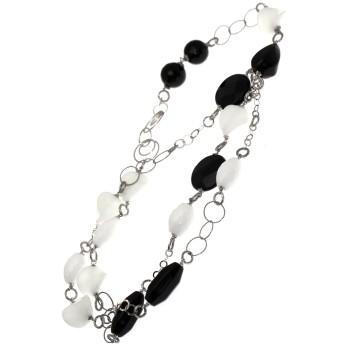 NSA|925 silver necklace Onyx and natural white agate 80 cm long