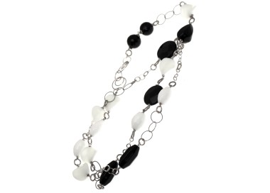 NSA|Collana argento 925 Onice e agata bianca naturali 80 cm