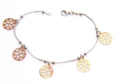 NSA|bracciale donna argento 925 medagliette rose' traforate a cuore