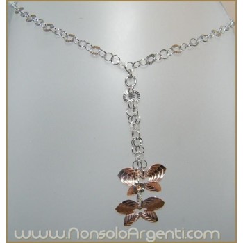 NSA|ARGENTO 925: Girocollo Beads Faux Saliscendi con Ciondoli farfalle Rosè