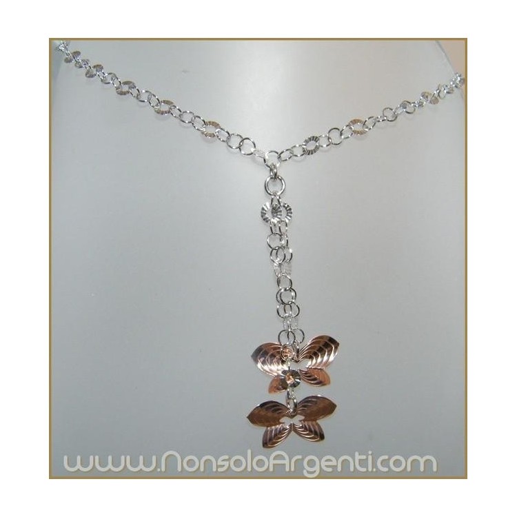 NSA|ARGENTO 925: Girocollo Beads Faux Saliscendi con Ciondoli farfalle Rosè