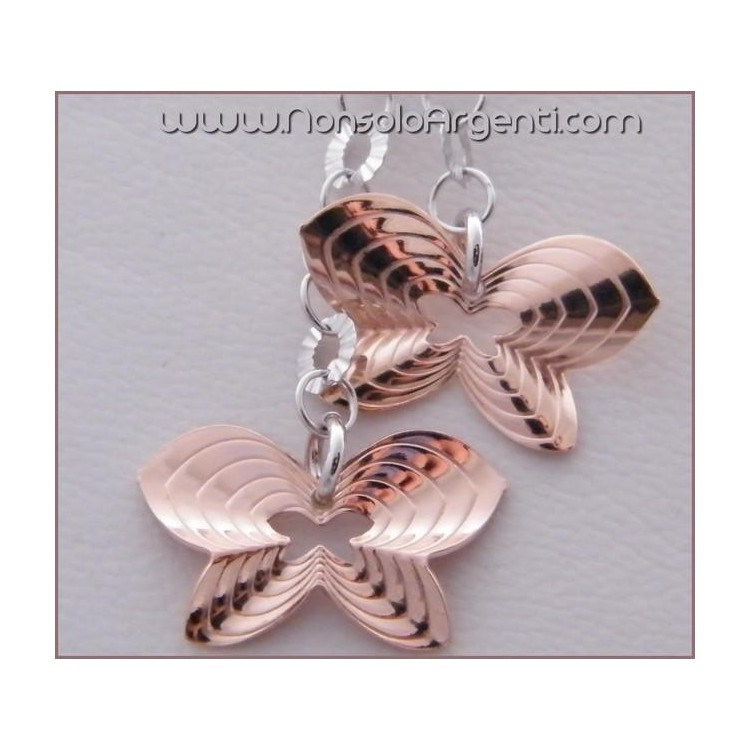 NSA|ARGENTO 925: Girocollo Beads Faux Saliscendi con Ciondoli farfalle Rosè