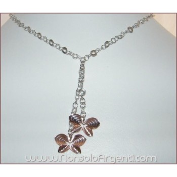 NSA|ARGENTO 925: Girocollo Beads Faux Saliscendi con Ciondoli farfalle Rosè