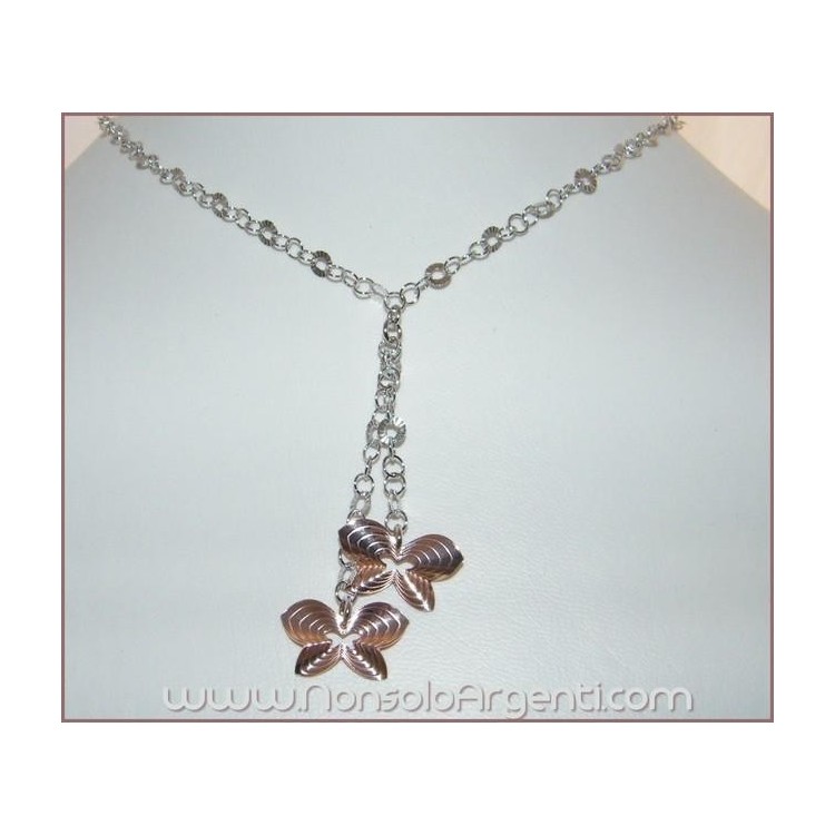 NSA|ARGENTO 925: Girocollo Beads Faux Saliscendi con Ciondoli farfalle Rosè