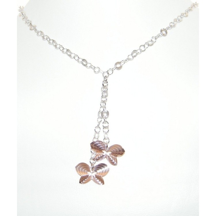 NSA|925 silver choker with ups and downs type with Rosé butterfly pendants
