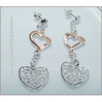 NSA|Argento 925 : Orecchini pendenti con Cuore Rosè e ciondolo Filigrana