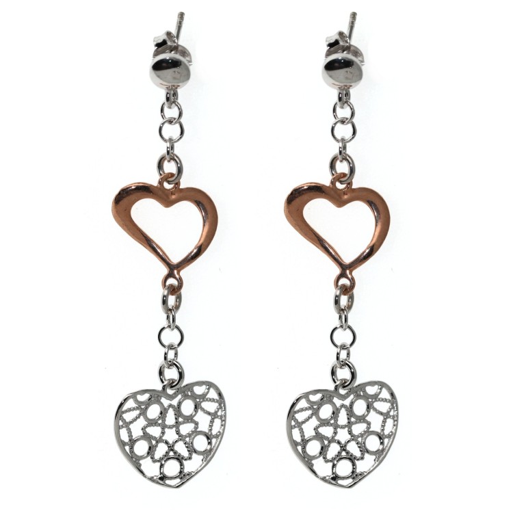 NSA|925 Silver: Pendant earrings with Rosé Heart and Filigree pendant