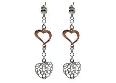 NSA|925 Silver: Pendant earrings with Rosé Heart and Filigree pendant