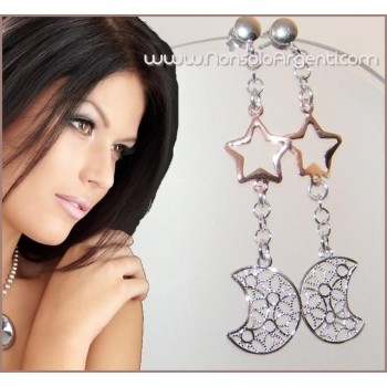 NSA|Argento 925 : Orecchini pendenti con Stella Rosè e Luna in filigrana