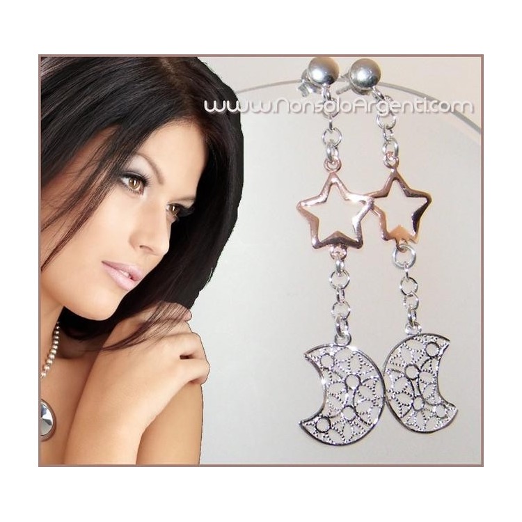NSA|Argento 925 : Orecchini pendenti con Stella Rosè e Luna in filigrana