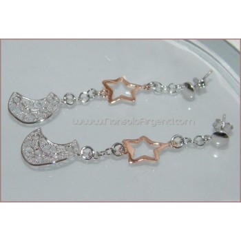 NSA|Argento 925 : Orecchini pendenti con Stella Rosè e Luna in filigrana